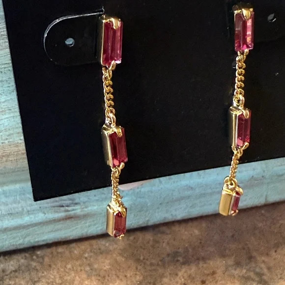 NWT AQUA Three Stone Linear Gold And Pink Earrings - Picture 5 of 10